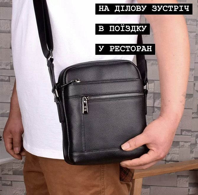 Кожаная мужская сумка-барсетка через плечо с ручкой черная Tiding Bag 78465 Каменское - изображение 9