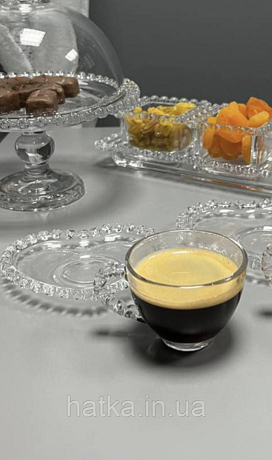 Чашка з блюдцем "Прозоре серце" для кави 100 мл прозора з обідком у формі серця Київ - фото 3