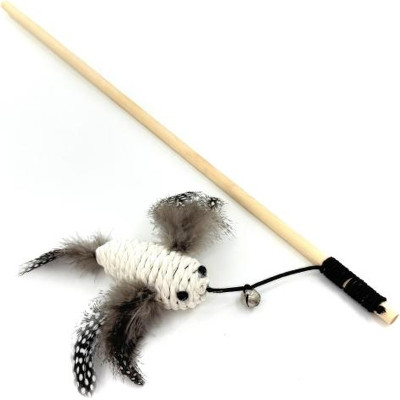 Игрушка для кошек Hippie Pet Вудка з пташкою з мотузки та пір'я біла 40 см (HIPCW2303008B) Винница - изображение 1