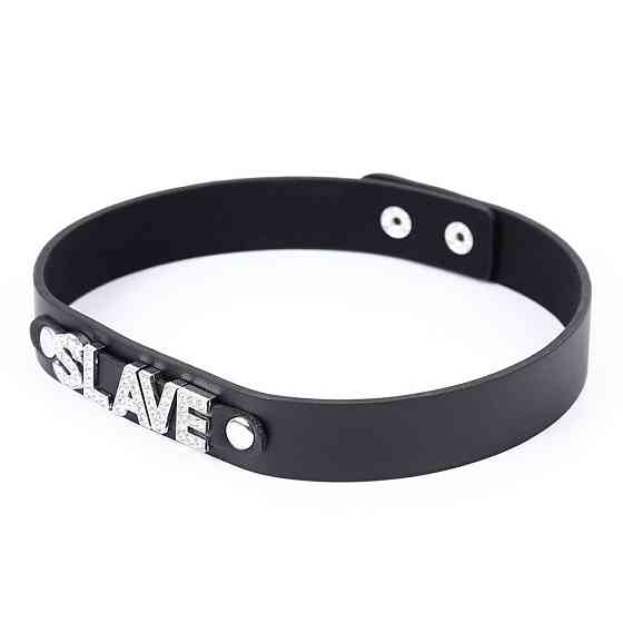 Ошейник с надписью SLAVE из страз DS Fetish, кожзам, черный Sex Aura Киев