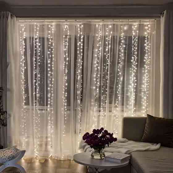 Гірлянда-шершава штора 3х3 м, 600 LED, біле світло Київ