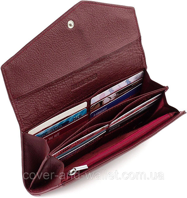 Тонкий женский кожаный кошелек с ассиметричным клапаном бордового цвета ST Leather 212 Киев - изображение 2