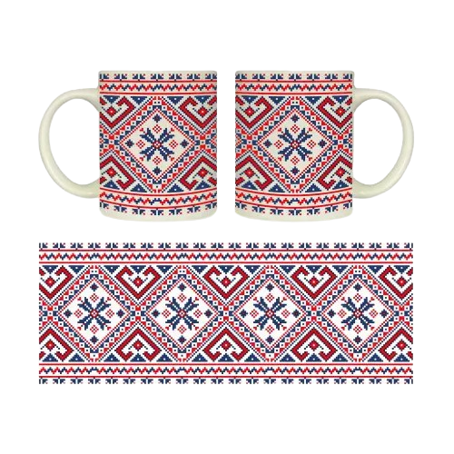 Чашка Вишиванка синьо - червона 325мл циліндр (подарункова уп) 3718 Кварта Житомир