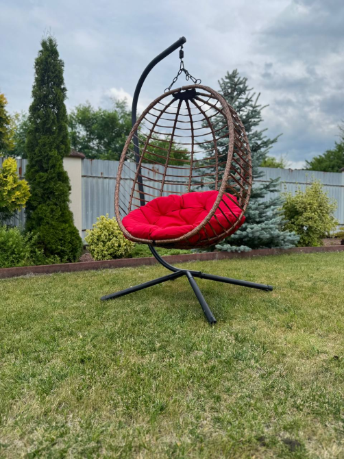 Підвісне садове крісло гойдалка (кокон / гніздо) SAN VITO з м'якою червоною подушкою, Коричневий Київ - фото 7