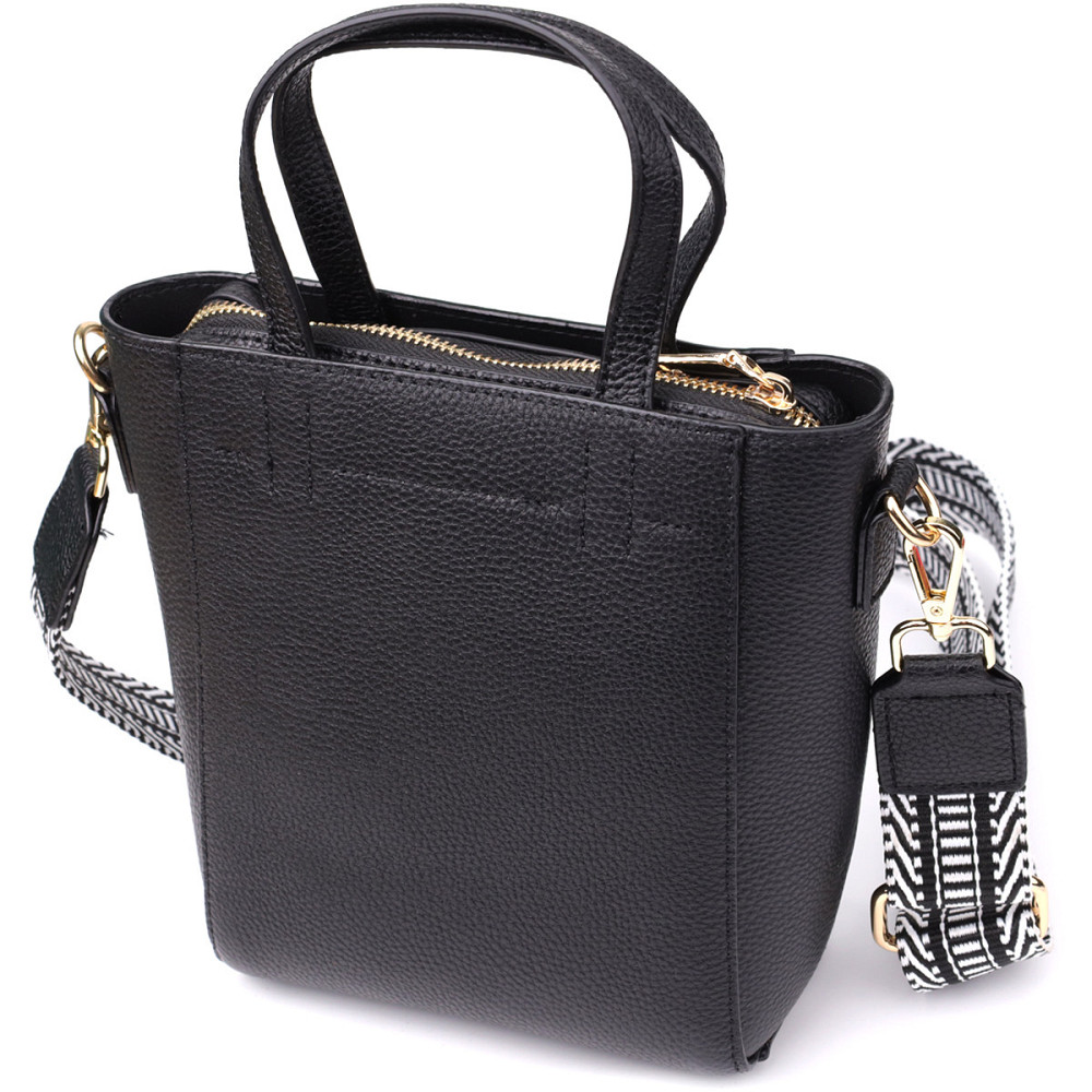 Трапецієподібна сумка для жінок з натуральної шкіри Vintage 22916 Чорний Київ - фото 2