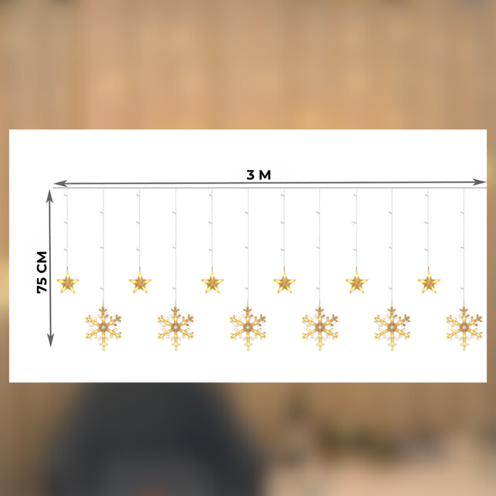 Світлодіодна гірлянда штора сніжинки Niki Light 3 метра завіса сніжинки та зірочки теплий білий Київ - фото 6