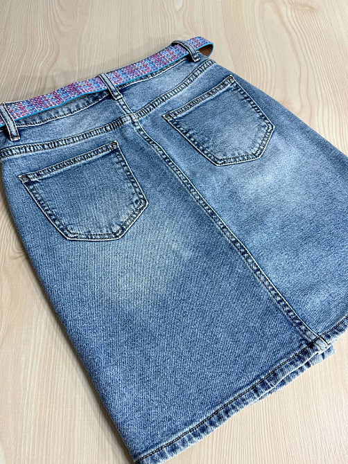 Спідниця жіноча джинсова Vanver 2035 пряма коротка на гудзиках з поясом стрейчева блакитна, блакитний, 31, 31, 82 см, 106 см Київ - фото 6