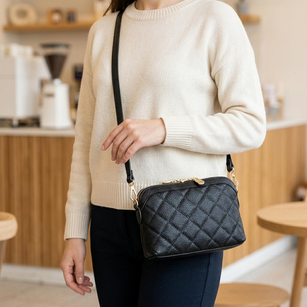 Классическая женская сумка через плечо из натуральной стеганной кожи Vintage 22315 Черная Киев - изображение 12