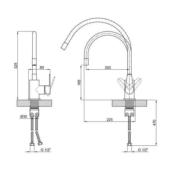 Змішувач для кухні Lidz Vida 04R-GFS U-подібний гнучкий вилив (k35) сірий Київ
