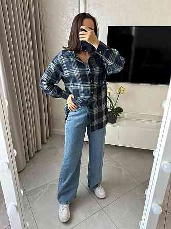 Жіноча повсякденна сорочка в клітинку на ґудзиках Синій, 54/58 Одеса