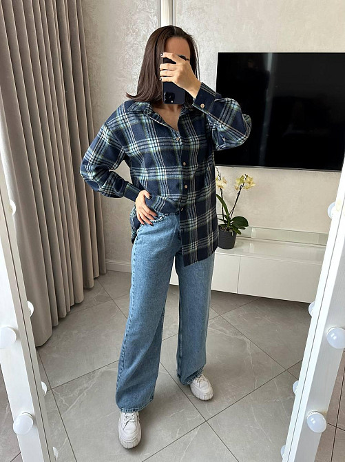 Женская повседневная рубашка в клетку на пуговицах Синий, 54/58 Одесса - изображение 3