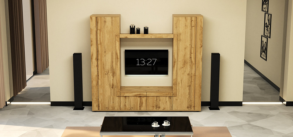 Стенка в гостиную под ТВ Эхо-4, Дуб Аппалачи, 2080х420х1850 Львов - изображение 2