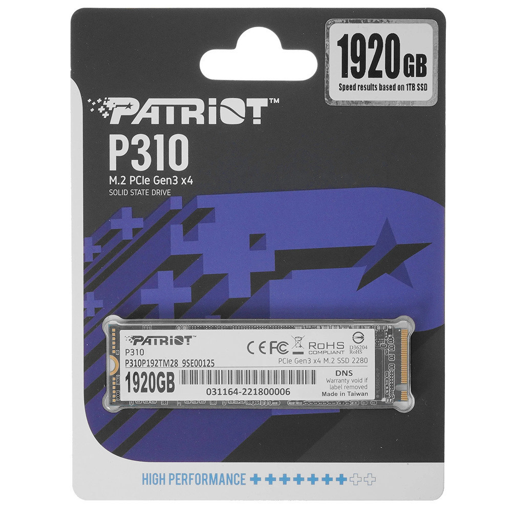 SSD диск накопитель M.2 Patriot P310 1920GB NVMe 2280 PCIe 3.0x4 3D NAND TLC P310P192TM28 Одесса - изображение 2