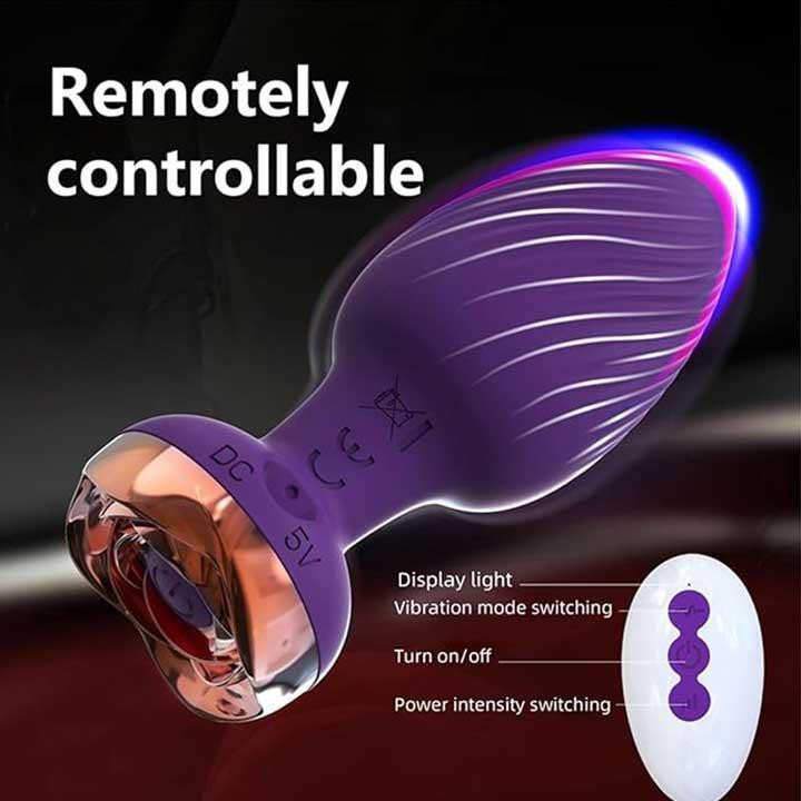 Силіконовий анальний корок із вібрацією Rose з Д/К 3,5*9 см. Фіолетовий — Анальні іграшки Вінниця - фото 8