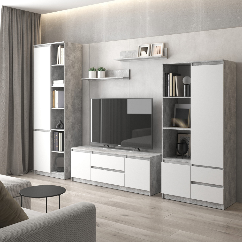 Комплект мебели в гостиную VAYS, шкаф R-26 шкаф R-27 тумба R-28 полки М-22 Бетон-Белый фасад Львов - изображение 1