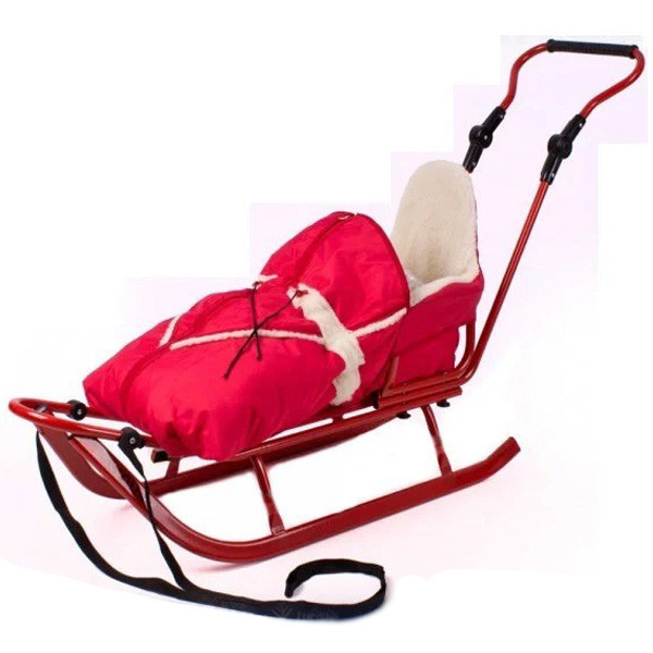 Санки дитячі Adbor Piccolino металеві з конвертом, спинкою і ручкою, для дітей Червоний Київ - фото 2