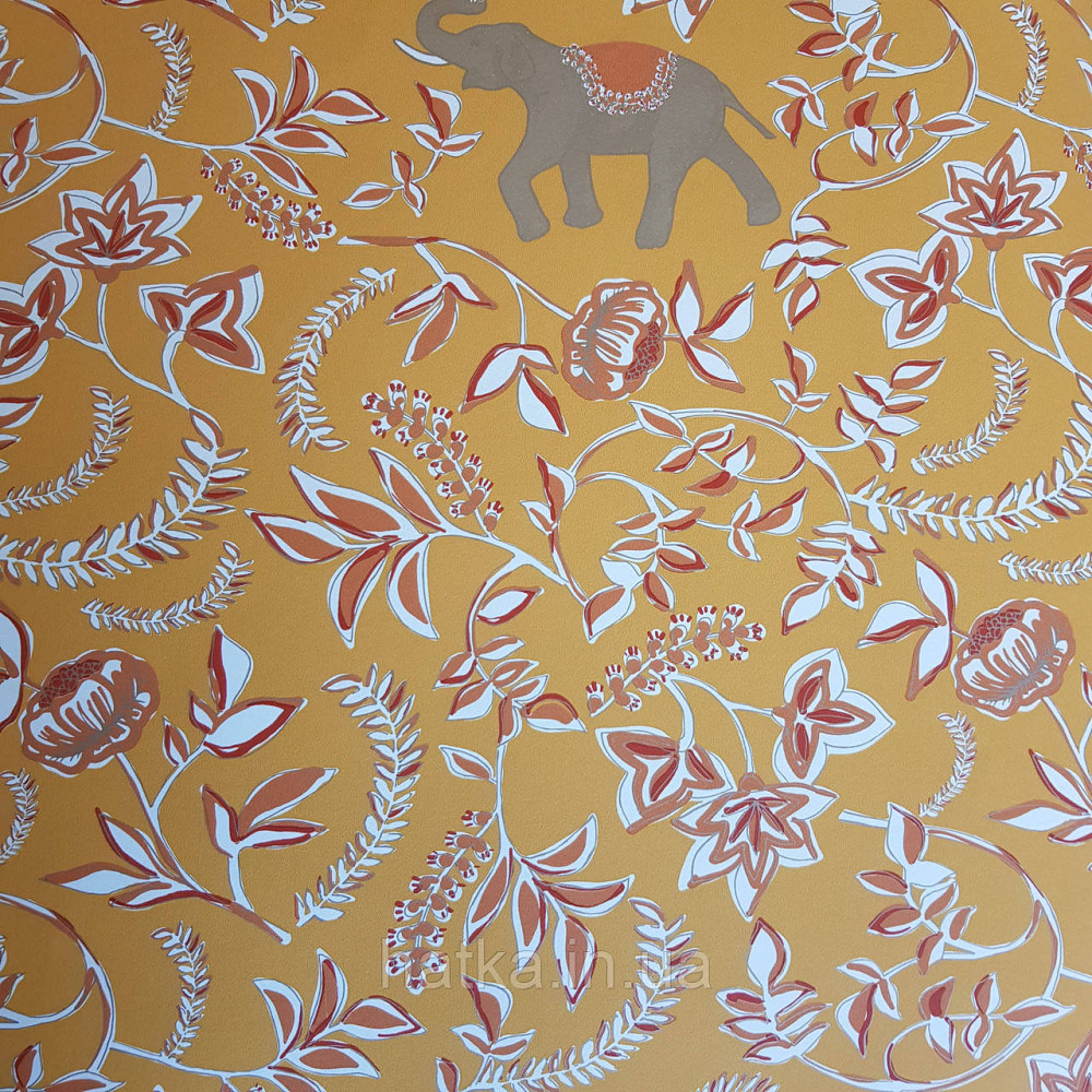 Шпалери вінілові на флізелін Caselio Mystery 0.53х10 м яскраві квіти білі червоні слони золотом на Київ - фото 2