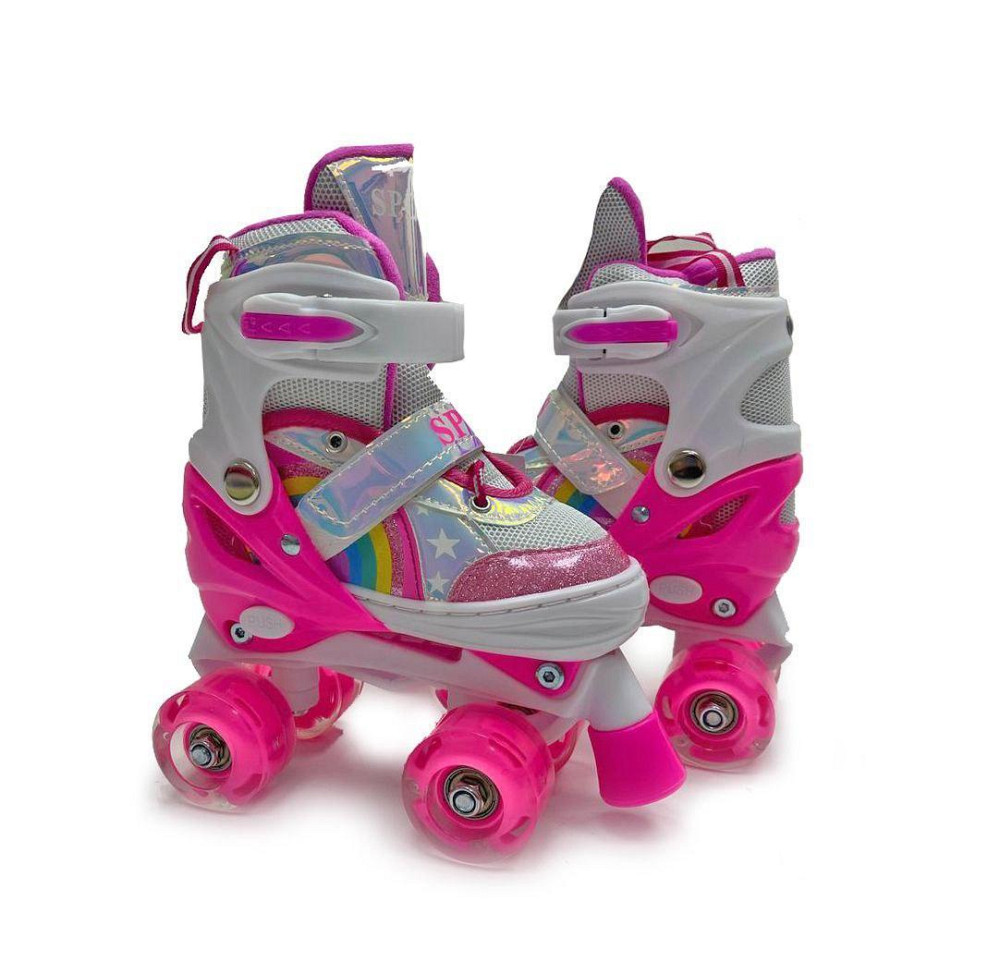 Ролики-квади з колесами, що світяться Scale Sports Веселка рожеві, розмір 34-37 Одеса - фото 1