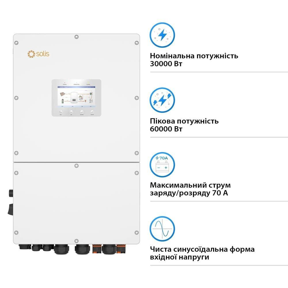 Гібридний трифазний інвертор 30kW Solis S6-EH3P30K-H 150-800V WiFi HV-battery 3 MPPT Київ - фото 2