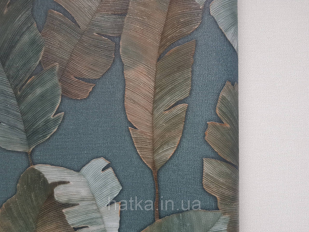 Шпалери вінілові на флізеліні AS creation Attico 1.06х10 під листя великі структурні бірюзові зелені 3д Київ - фото 2