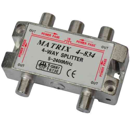 Сплиттер (Splitter) ТВ 4-way 5-2400MHZ, с проходом питания, корпус металл Полтава