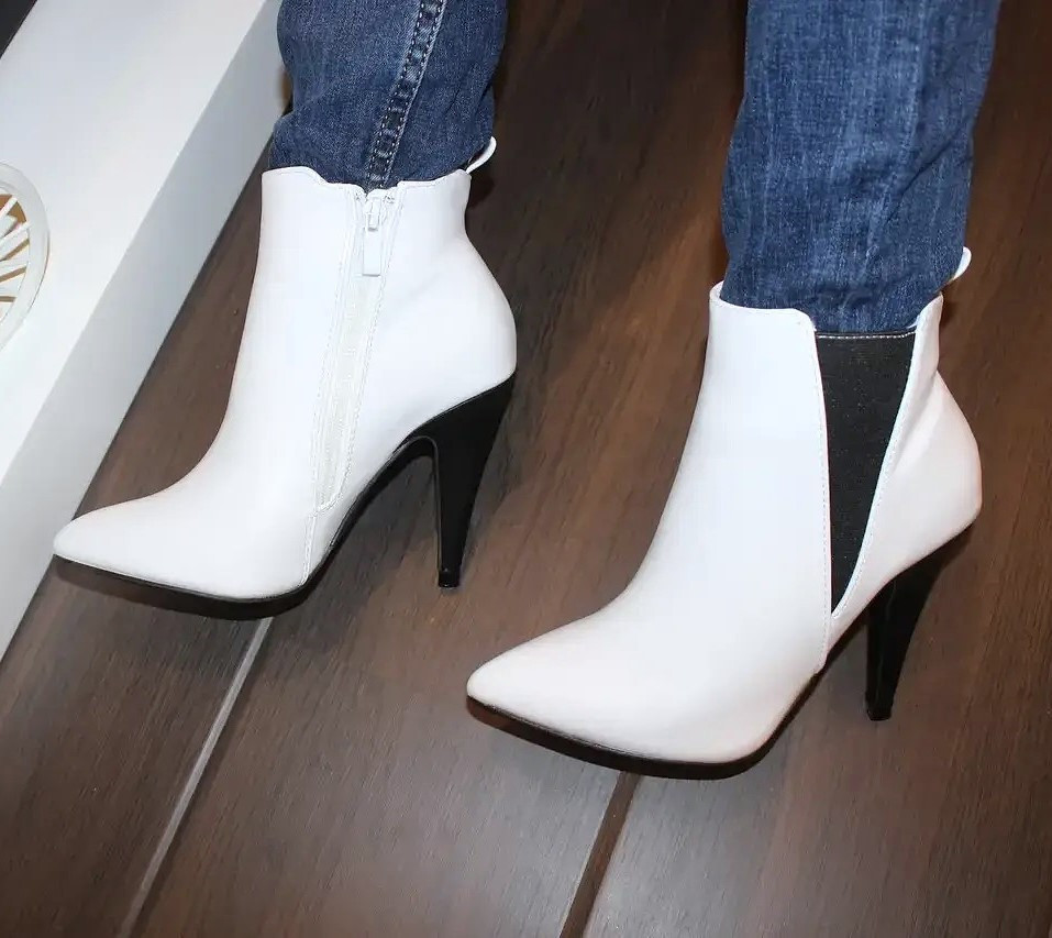 Жіночі Черевики Білі на Каблуку Шкіряні Модельні Ботильйони Напівчоботи (розміри: 36,37,38,39,40) - 60-1 Дніпро - фото 5