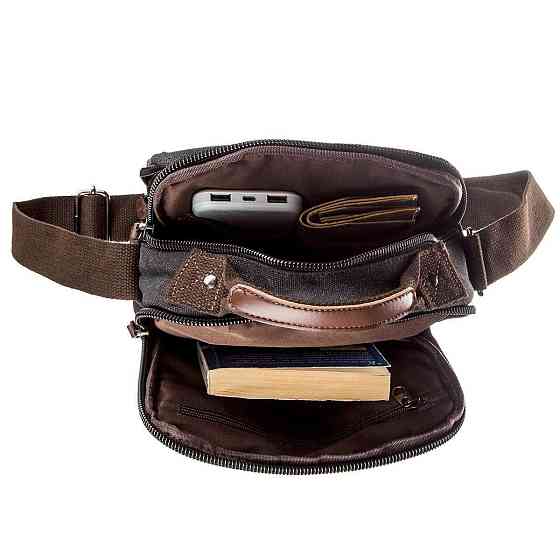 Универсальная текстильная мужская сумка на два отделения Черная (Vintage) Киев