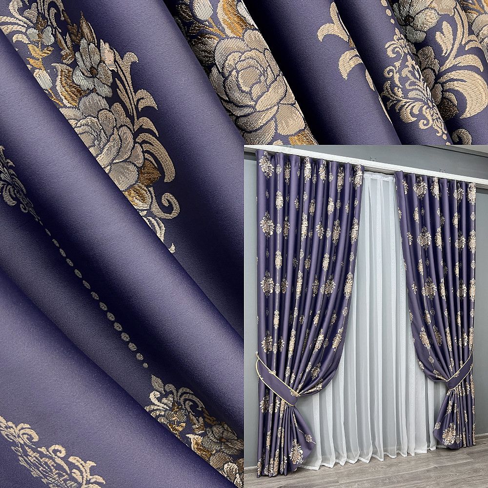 Комплект готових штор VR-Textil з вишивкою гладдю № 2056ш Синій 100х270 см 2шт (31-0059) Київ - фото 1