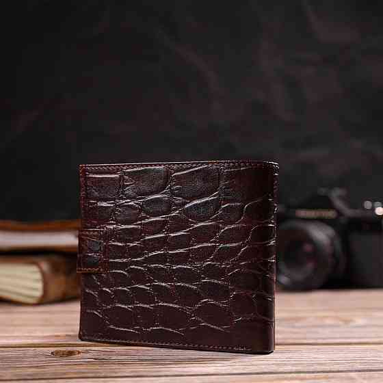 Купюрник для мужчин горизонтального формата из натуральной кожи с тиснением под крокодила CANPELLINI 21773 Коричневый Киев