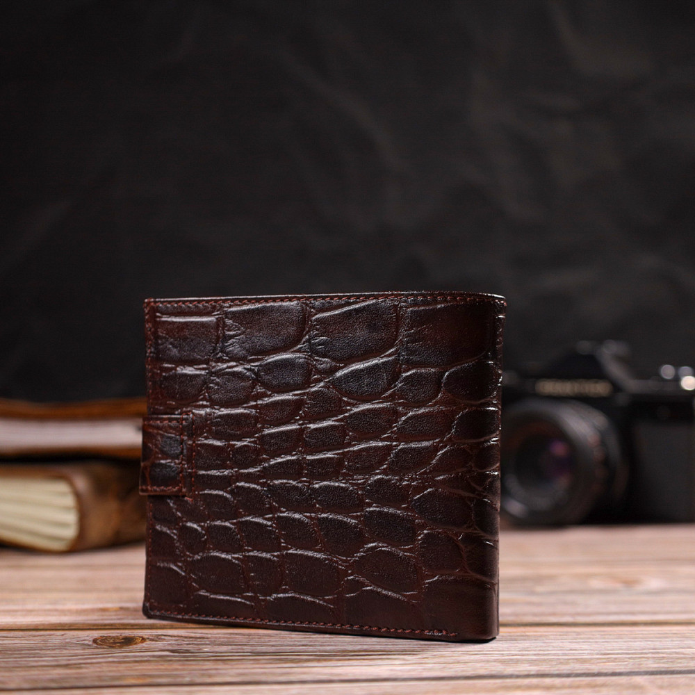 Купюрник для мужчин горизонтального формата из натуральной кожи с тиснением под крокодила CANPELLINI 21773 Коричневый Киев - изображение 2