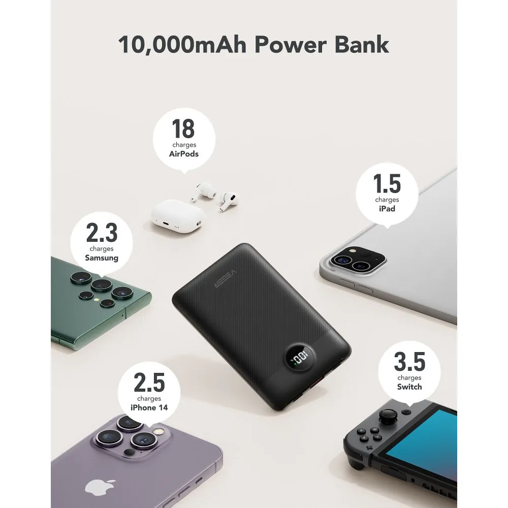 Зовнішній акумулятор VEGER 10000 mAh with built-in cables Type C / Lightning PD QC3.0 2A 22,5W C11 (W1170) black Киев - изображение 8