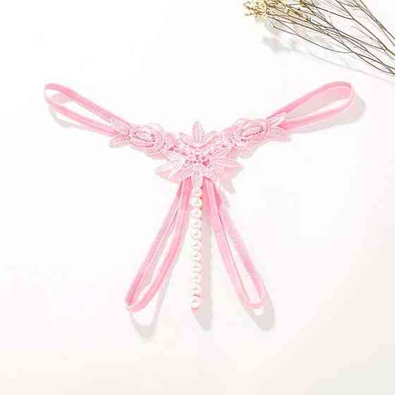 Стрінги з намистинками та квітами - Рожевий - S/M - Еротична білизна Вінниця