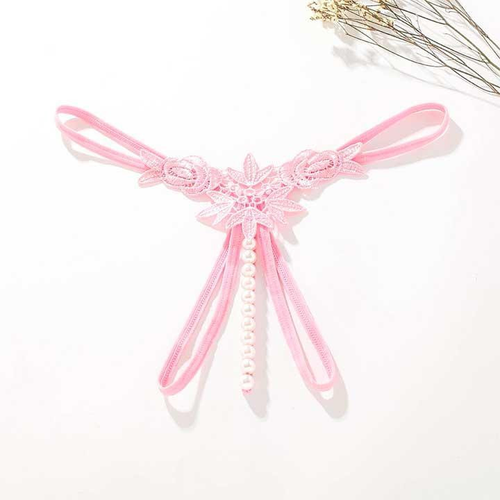 Стрінги з намистинками та квітами - Рожевий - S/M - Еротична білизна Вінниця - фото 1