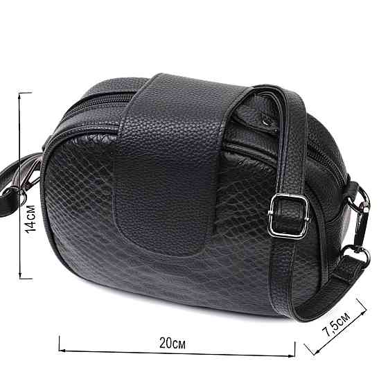 Фактурная сумка для женщин из натуральной кожи с тиснением под змею Vintage 22354 Черная Киев