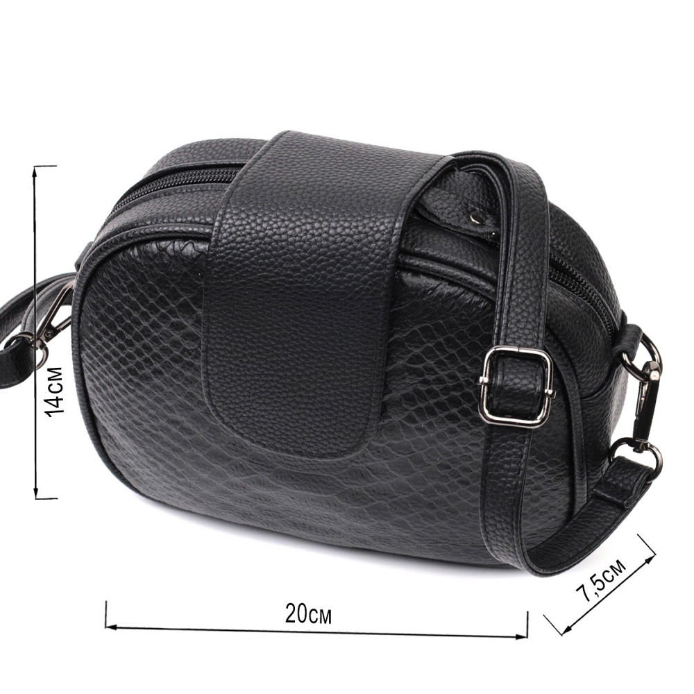 Фактурная сумка для женщин из натуральной кожи с тиснением под змею Vintage 22354 Черная Киев - изображение 3