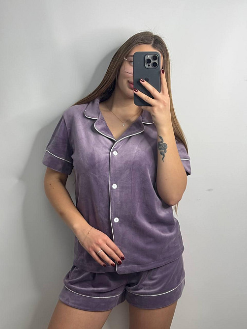 Женский велюровый домашний костюм с шортами Лиловый б/к XL/2XL Харьков - изображение 5