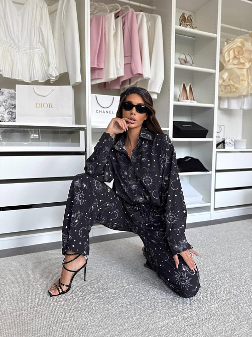 Женский трендовый костюм двойка с банданой Awakening турецкий софт принт Черный, 46/48 Одесса - изображение 10