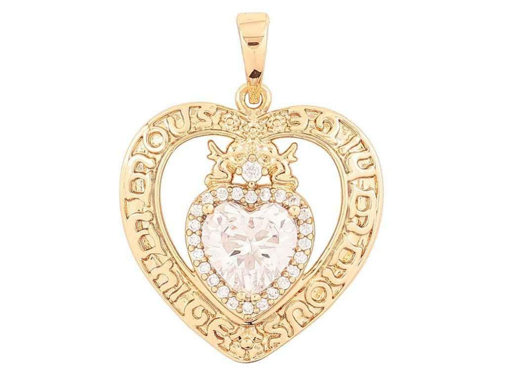 Кулон Позолота 18K «Сердечко с Янголятами и хрустальным сердцем» для цепочки до 6мм (262350) ТМ Xuping Киев - изображение 1