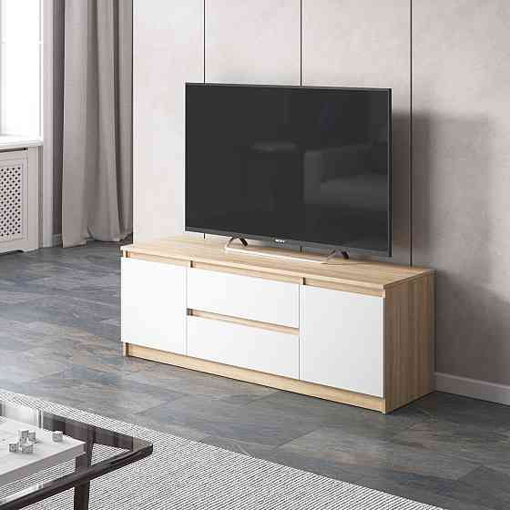 Тумба под телевизор VAYS, для гостиной, современная, 2 выдвижных ящика и две двери, без ручек R-28 Дуб Сонома-Белый фасад Львов
