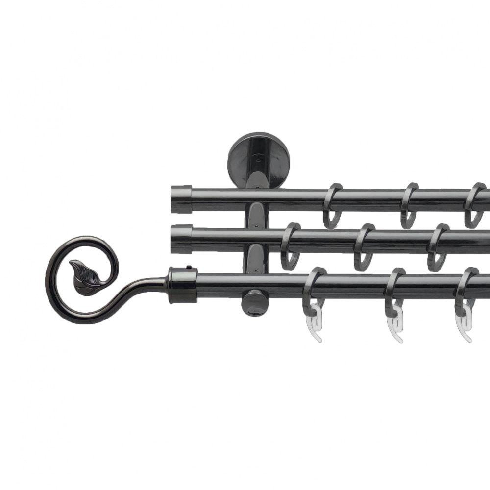 Карниз Orvit Лукка металевий трирядний циліндр (20 см) гладка труба кільце фасонне металеве  Онікс 16\16\16 мм 200 см (4763400) Львів - фото 1