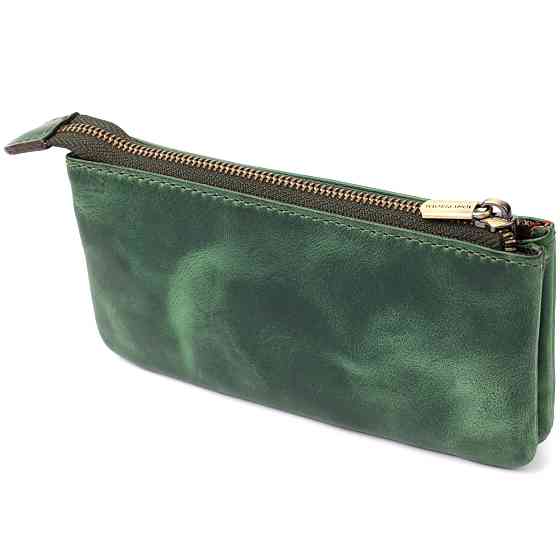 Містка ключниця на два відділення з матової натуральної шкіри Зелений (Tony Perotti) Київ