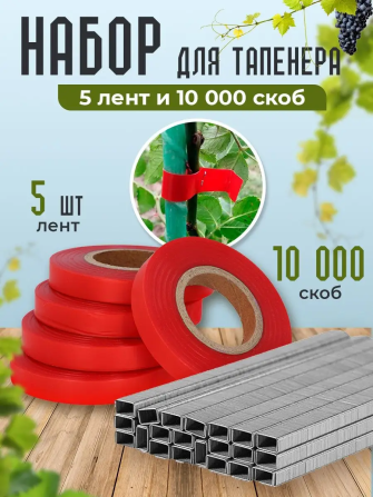 Набор для садового степлера тапенера: подвязочная лента 5 шт (150 м) + скобы (10000 шт) Киев - изображение 1
