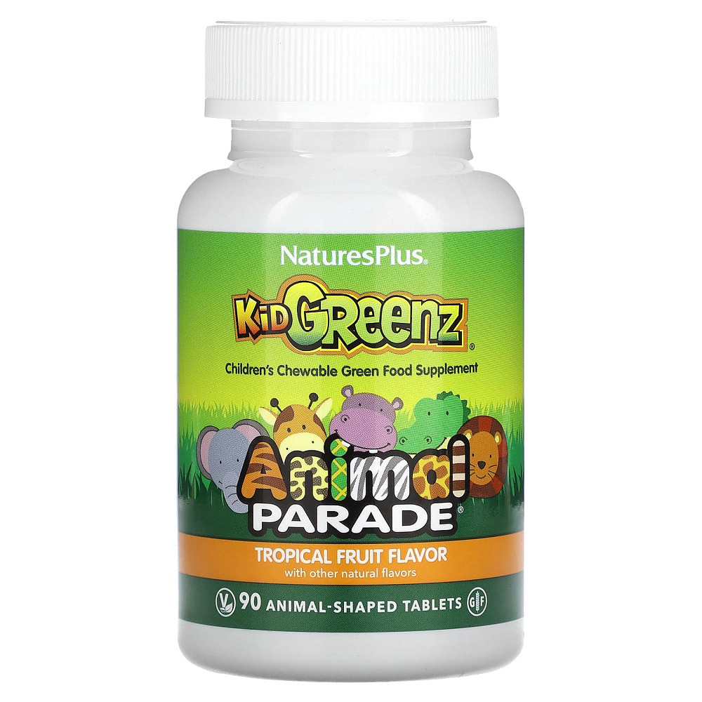 Суперфуд для детей, Kid Greenz, Nature's Plus, Animal Parade, вкус тропических фруктов, 90 жевательных таблеток Київ - фото 1