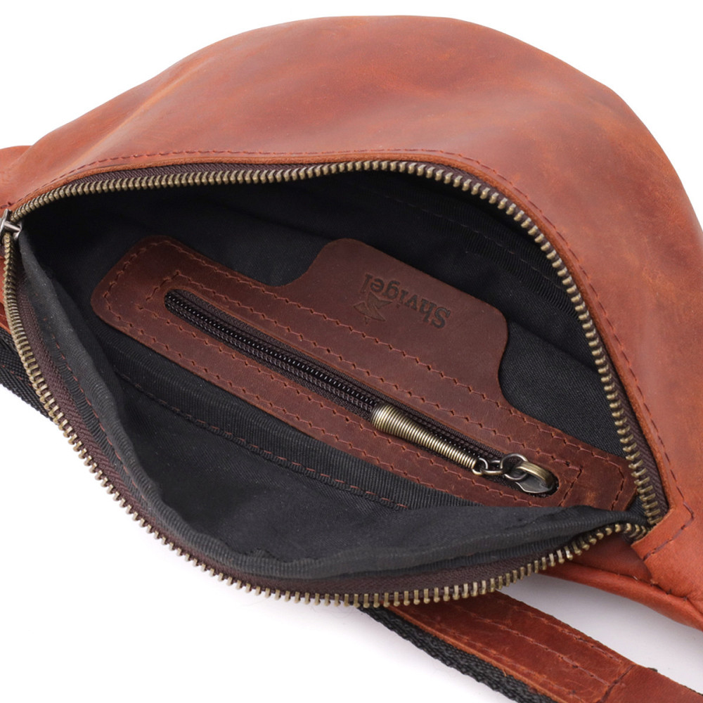 Бананка для мужчин отменного качества из винтажной натуральной кожи Shvigel 23140 Рыжий Киев - изображение 7