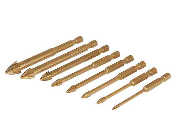 Свердла скла та кераміки "GeKo" з хвостовиком для шуруповерта Hex E6,3 (1/4") комплект  8 шт.  3 - 12 мм Киев