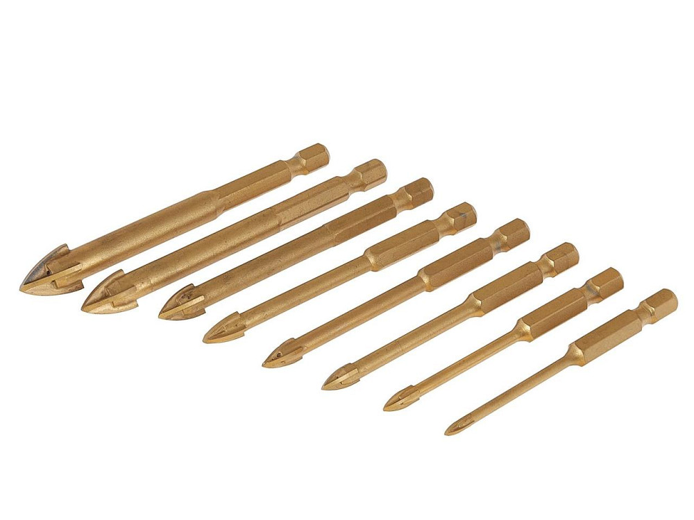 Свердла скла та кераміки "GeKo" з хвостовиком для шуруповерта Hex E6,3 (1/4") комплект  8 шт.  3 - 12 мм Киев - изображение 2