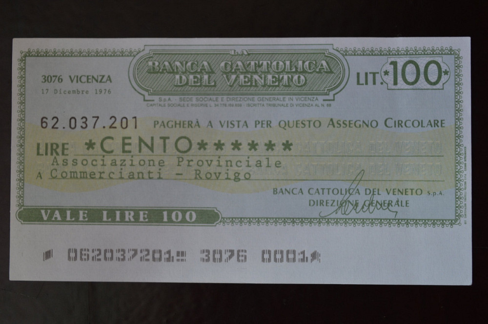 Чек. Италия 100 Лир 1976год (ЧК-1) ЛОТ 26 Полтава - изображение 1