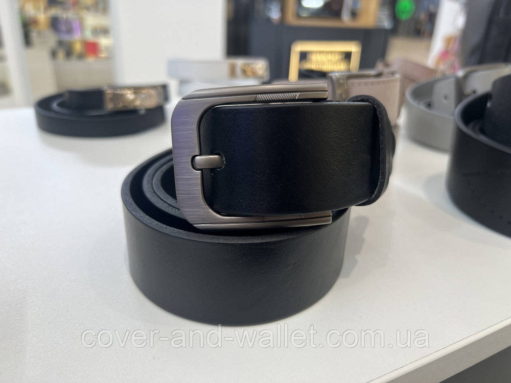 Широкий мужской кожаный ремень черного цвета из стандартной пряжкой 40мм PS Leather Киев - изображение 8
