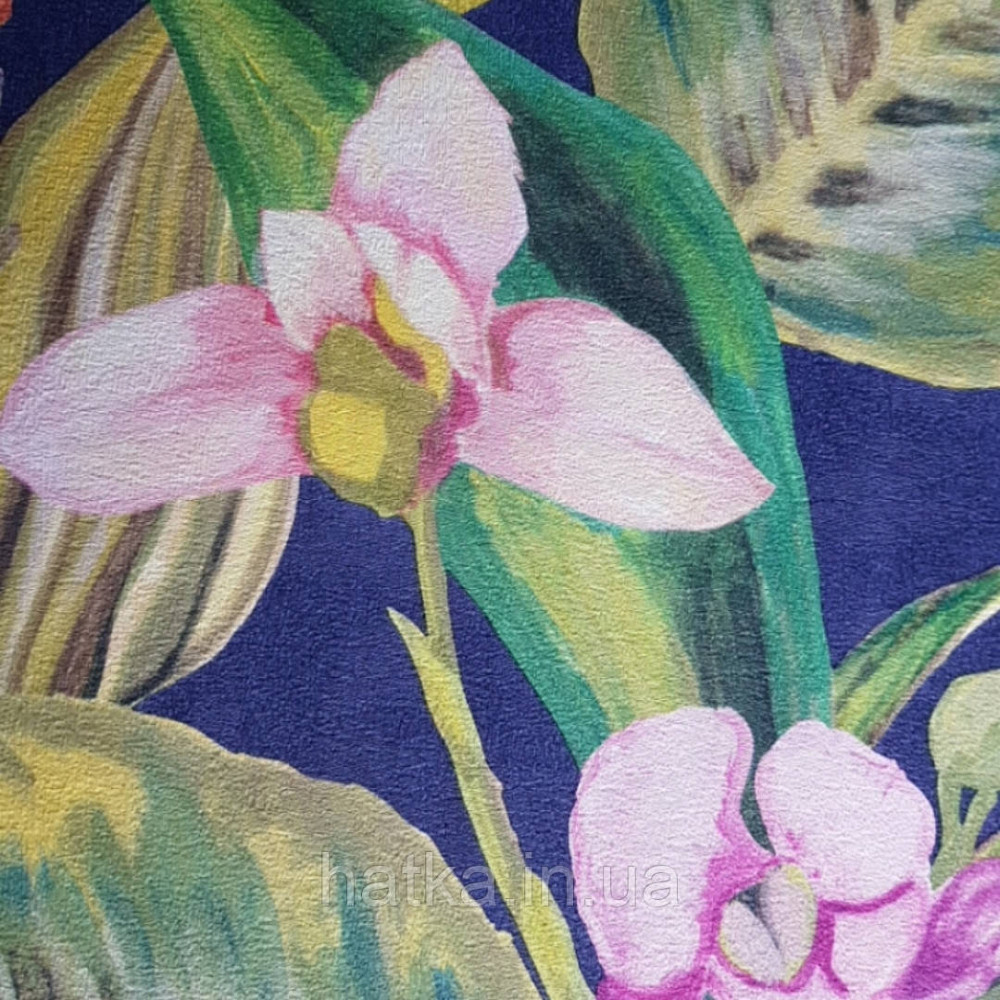 Шпалери вінілові Decoprint Breeze листя метелики квіти орхідеї лілії червоні бузкові на синьому 0.53х10 м Київ - фото 4