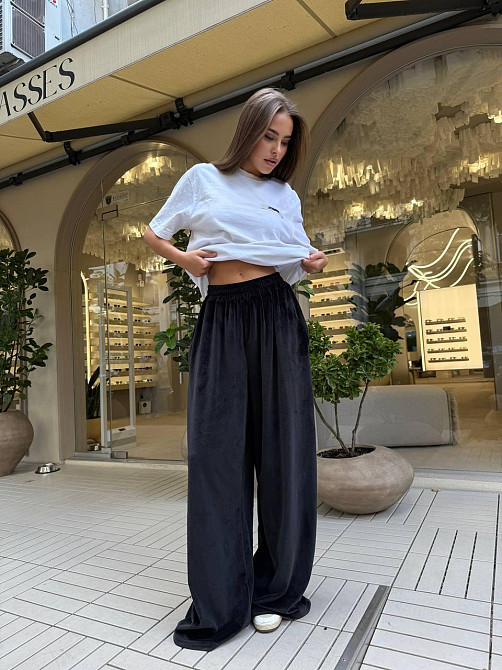 Женские базовые объемные брюки в стиле оверсайз турецкий велюр Одесса - изображение 3